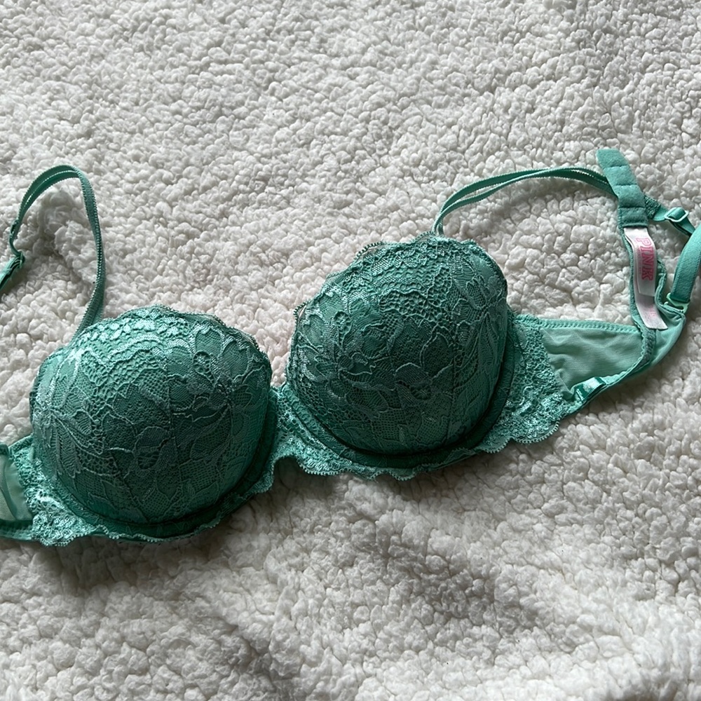 🦋 3/$20 Mint Teal PINK Lace 34B Push-Up Bra with Adjustable & Back-removal Bra